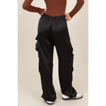 Adjustable Ankle Satin Cargo Pants