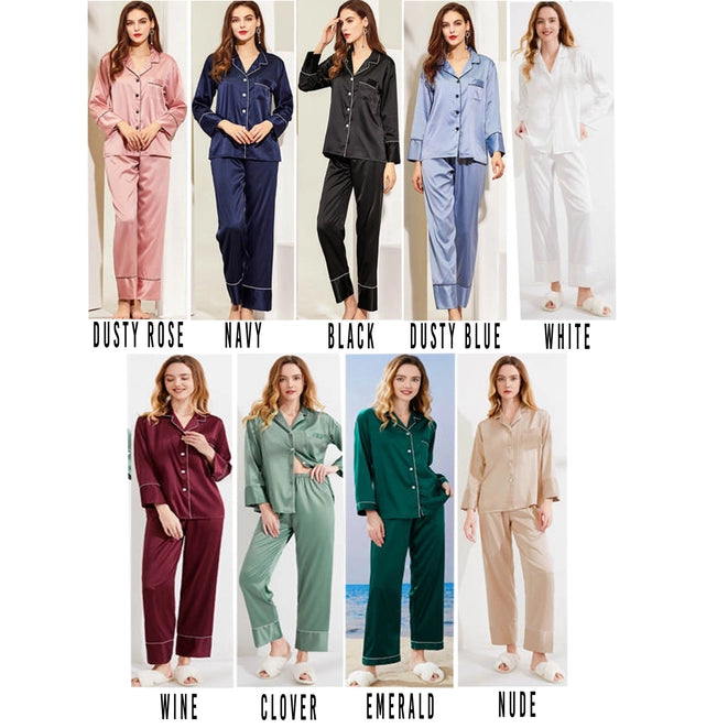 Satin Long Sleeve and Pants Bridesmaid Pajamas, Sorority Pajamas, Pajama Set