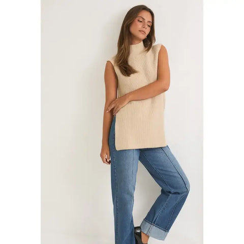 High Neck Sleeveless Sweater Top