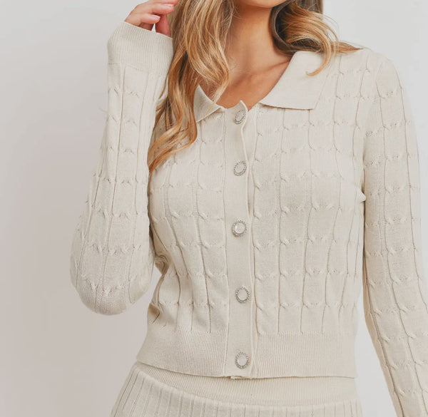 Cable Knit Pearl Button Set