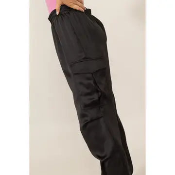 Adjustable Ankle Satin Cargo Pants