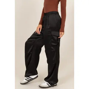 Adjustable Ankle Satin Cargo Pants