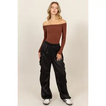 Adjustable Ankle Satin Cargo Pants