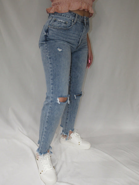 Distressed Slim Fit Girlfriend Jeans