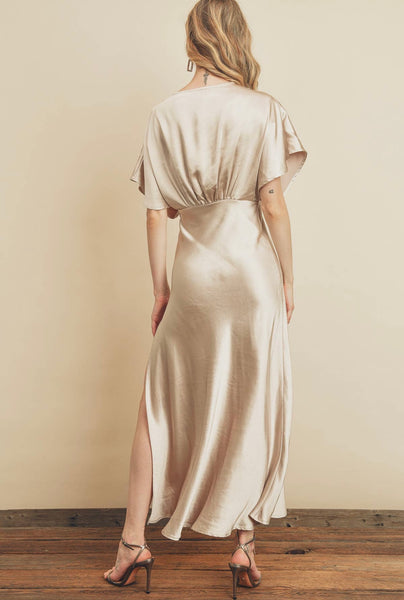 Satin Blouson Maxi Dress