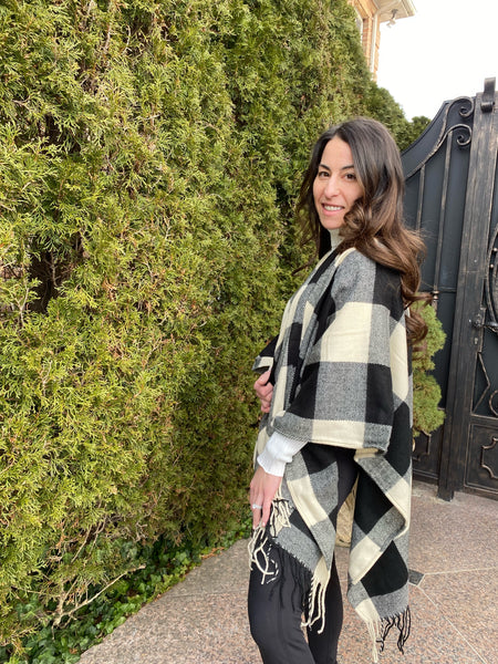 Buffalo Check Fringe Poncho