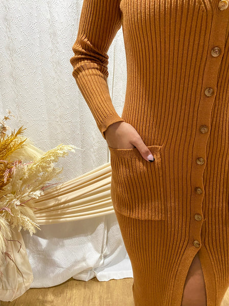 Ribbed V Neck Sweater Dress