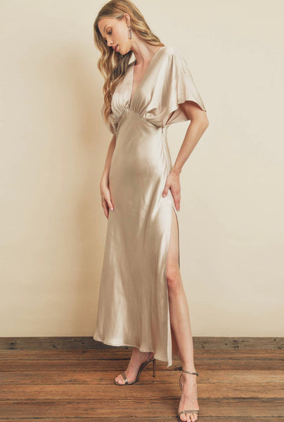 Satin Blouson Maxi Dress