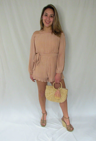 Pleated Off The Shoulder Romper