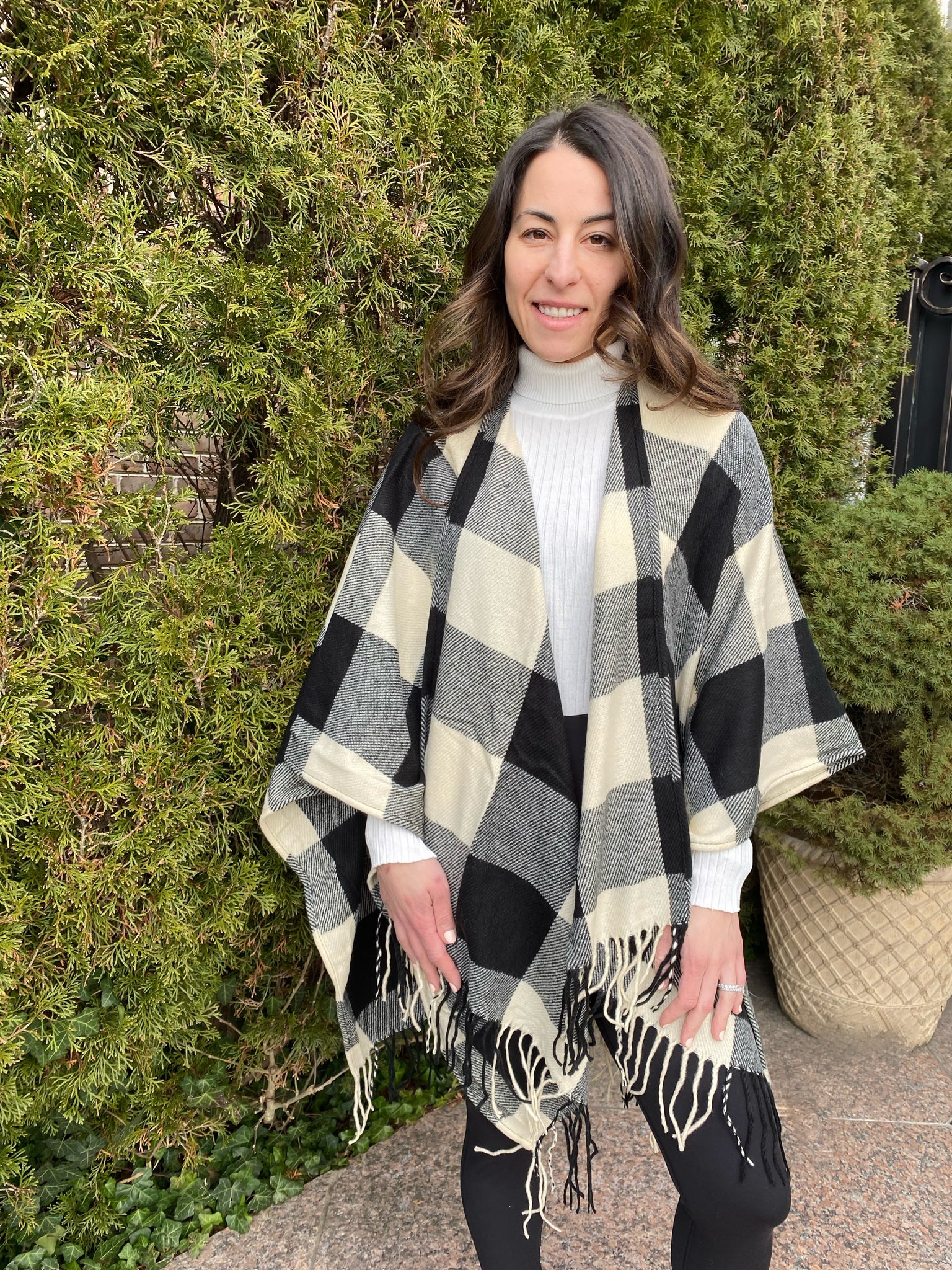 Buffalo Check Fringe Poncho