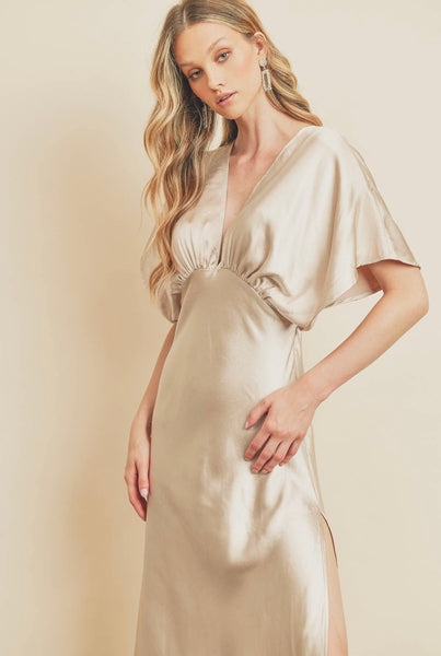 Satin Blouson Maxi Dress